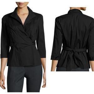 Lafayette 148 Keisha Wrap Tie Back Black Blouse 12